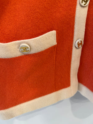 Chanel Vintage Coral and Cream Cashmere Cardigan with CC Logo Buttons Size FR 38/40 (UK 10/12)