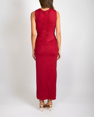 Christopher Esber Venus Tank Sleeveless Maxi Dress in Cherry with Ruched Details and Front Cut-Out Size UK 8 RRP £950