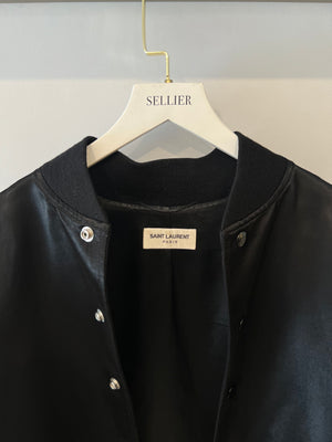 Saint Laurent Black Satin Bomber Jacket with Multicolour Glitter and Leather Shark Detail and "Sweet Dreams" Embroidery Size FR 36 (UK 8)