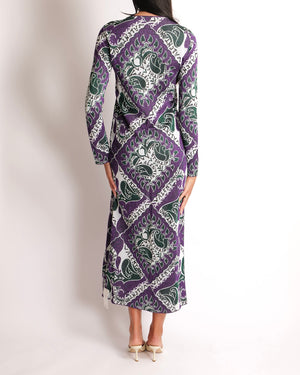 Valentino Purple, Green, and White Shimmery Long Cardigan and Shorts Set with Leaves and Logo Prints Size M (UK 10) RRP £3,650