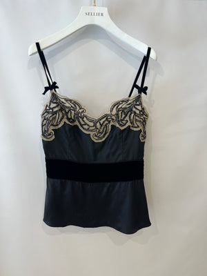 Prada Black Silk Lingerie Top and Midi Skirt Set with Embroidery Details Size IT 42 (UK 10)
