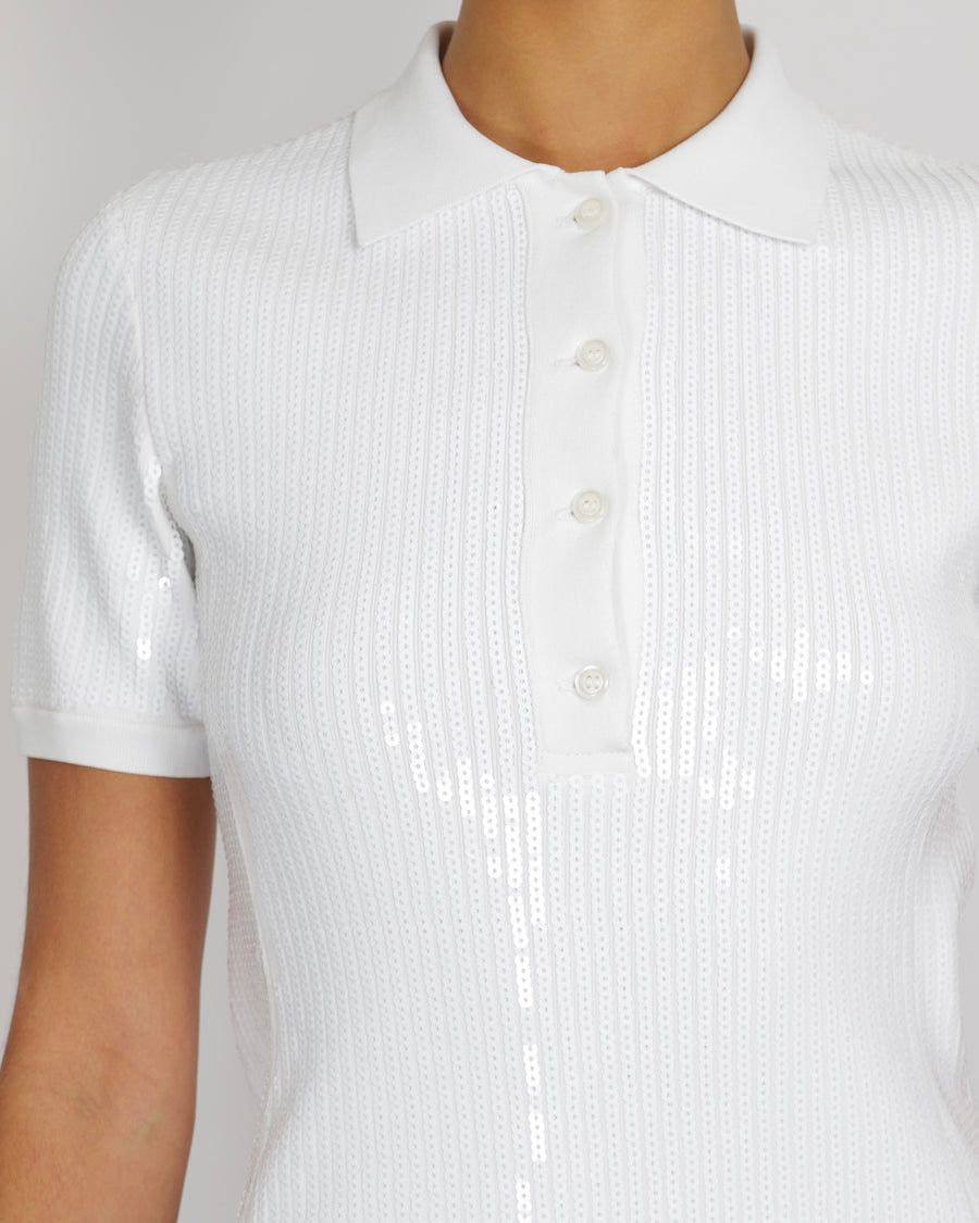 David Koma White Sequin Embellished Mini Polo Dress Size S (UK 8) RRP £810