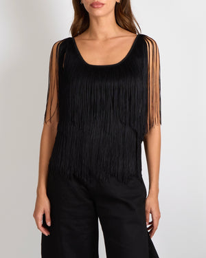 Tom Ford Black Fringed Knitted Tank Top Size M (UK 10)