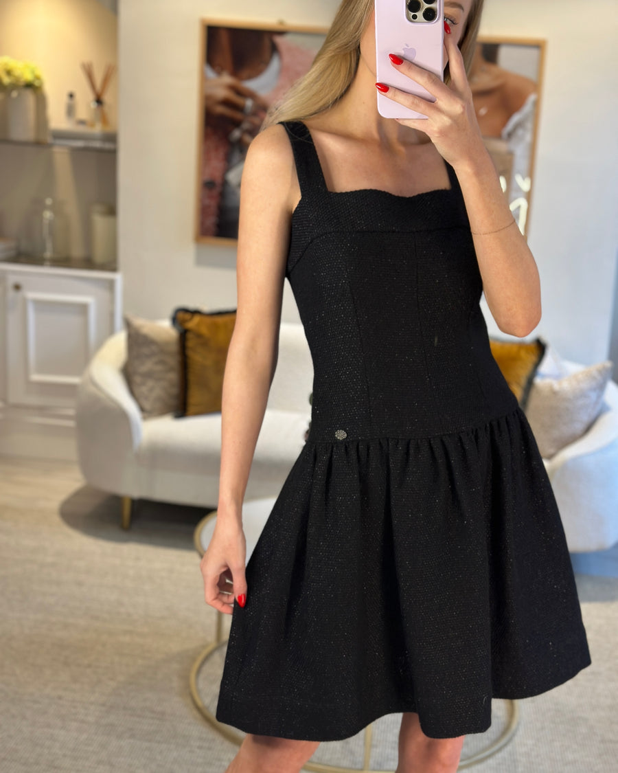 Chanel Black Metallic Tweed Sleeveless Mini Dress Size FR 36 (UK 8)