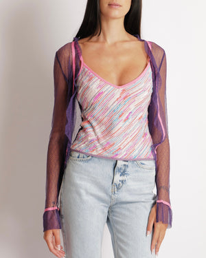 Chanel Vintage 03C Purple Lace Gilet and Multi-Colour Top Set with Pink Trims and See-Through Back Detail Size FR 38 (UK 10)