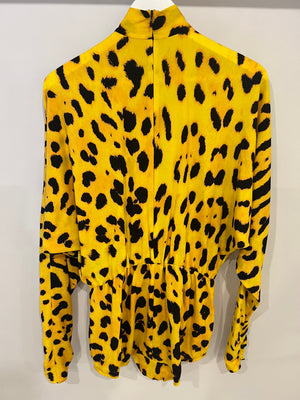 Dolce & Gabbana Yellow, Black Leopard Printed Playsuit Size IT 42 (UK 10)