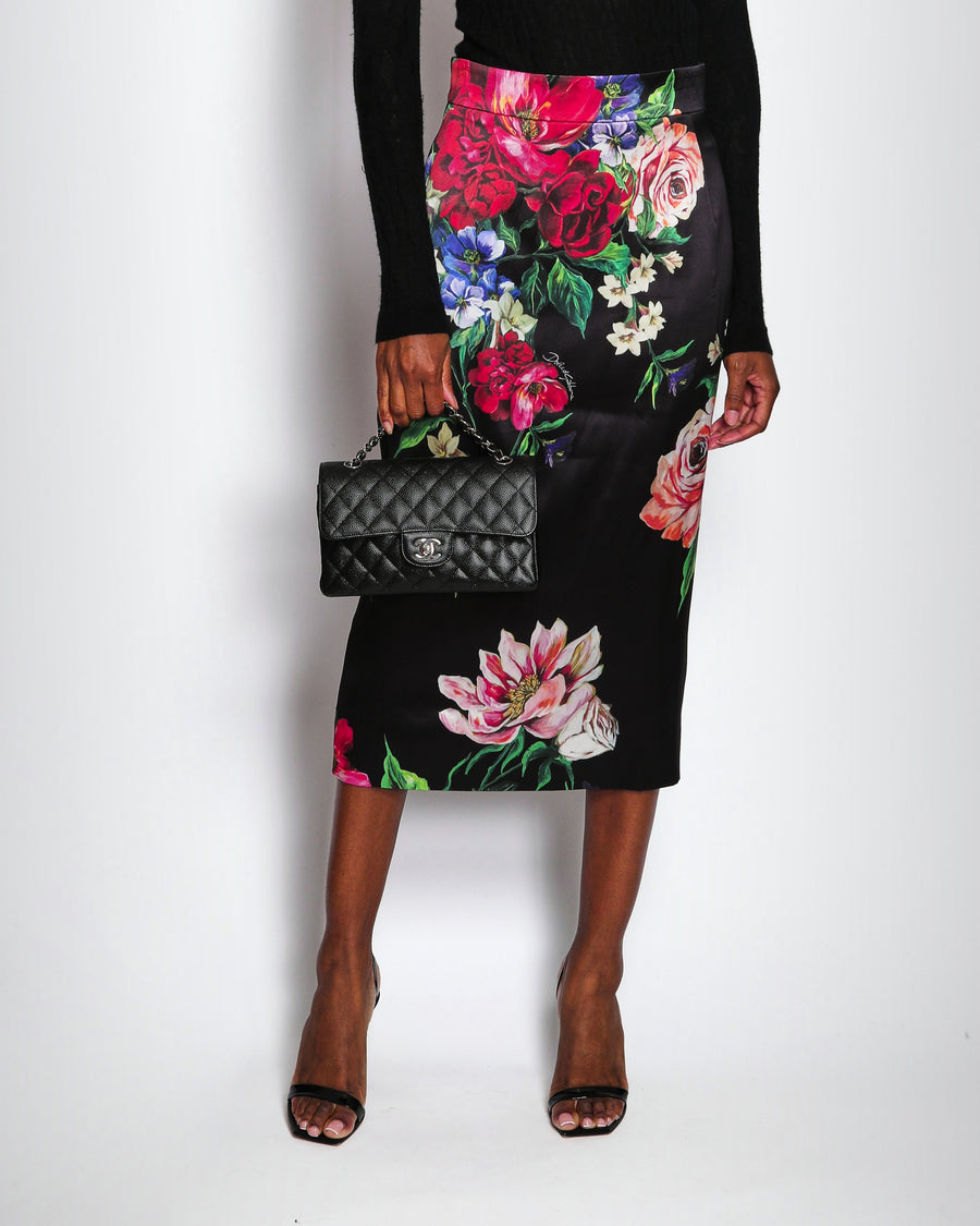 Dolce & Gabbana Black Floral Print Midi Pencil Skirt Size IT 44 (UK 12)