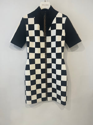 Louis Vuitton Black and White Checkered Mini Dress with Brown Monogram Details FR 38 (UK 10)