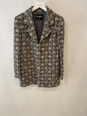 Chanel Grey and Brown Tweed Jacket with Gold CC Logo Button Details FR 34 (UK 6)