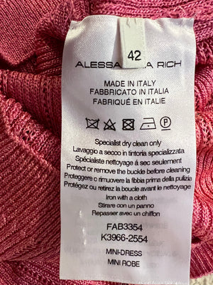 Alessandra Rich Pink Knit One-Shoulder Mini Dress with Crystal Embellishments and Silver Hardware Detail Size IT 42 (UK 10) RRP £890