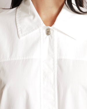 Hermès White Shirt Dress with Pocket Details and Silver Button Size FR 38 (UK 10) RRP £2,590