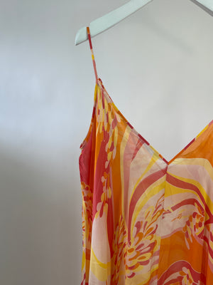 Emilio Pucci Pink, Yellow Orange Printed Silk Maxi Sun Dress Size UK 8