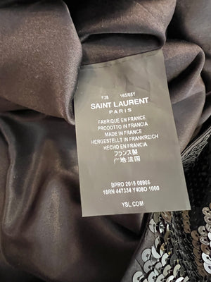 Saint Laurent Black Sequin Embellished Long-Sleeved Mini Dress with Ruched Detail Size FR 38 (UK 10) RRP £4,800