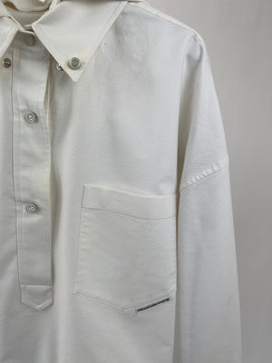 Alexander Wang White Cotton Cropped Long Sleeve Top with Hood and Button Neckline Size M (UK 10)