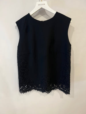 Ermanno Scervino Black Sleeveless Top with Floral and Lace Details Size IT 44 (UK 12)