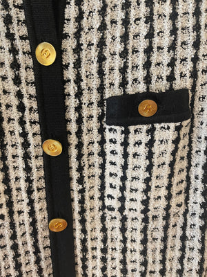 Chanel Black and White Knit Cardigan with Gold CC Logo Buttons Size FR 36/38 (UK 8/10)