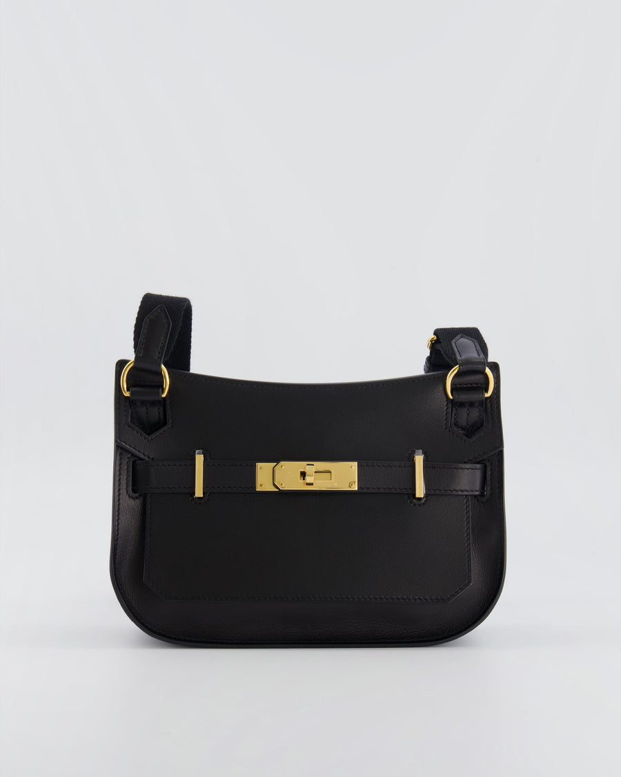 *RARE* Hermès Mini Jypsiere Crossbody Bag in Black Evergrain Leather with Gold Hardware