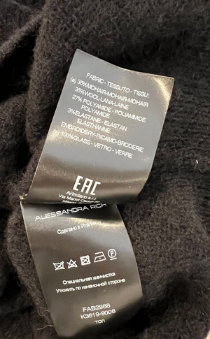 Alessandra Rich Black Mohair Sleeveless Jumper with Embellishments Size IT 44 (UK 12) RRP £515