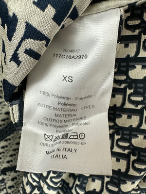 Christian Dior Hooded Anorak in Blue & Ecru Technical Taffeta Jacquard with Dior Oblique Motif Size XS (Size UK 6) RRP £3,100