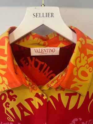 Valentino 2022 Escape Multi-Colour Silk Shirt Dress with Logo Print and Waist Tie Detail Size IT 40 (UK 8)