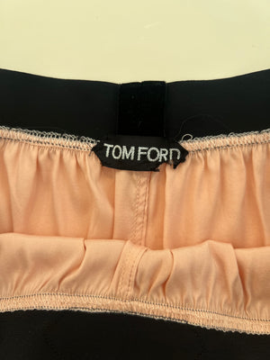 Tom Ford Light Pink Satin Shorts with Black Velours Waistband and Logo Detail Size IT 42 (UK 10)
