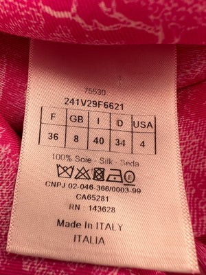 Dior Hot Pink and White Silk Toile De Jouy Printed Short Sleeve Shirt Size FR 36 (UK 8)