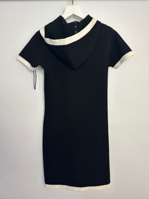 *HOT* Chanel 24C Navy Knitted Short Hooded Dress with Silver & Black CC Buttons Detail Size FR 34 (UK 8)