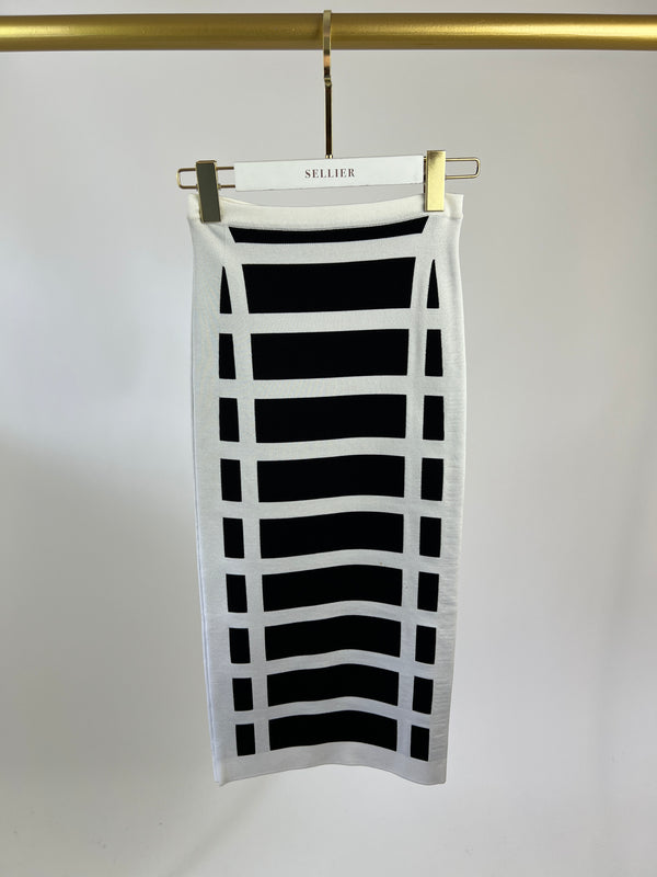 Balmain Black and White Knitted Midi Skirt with Zip Back Detail FR 34 (UK 6)