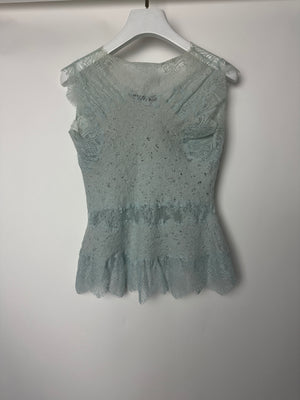 Ermanno Scervino Sky Blue Lace Top with Wool Appliqué Size IT 40 (UK 12)