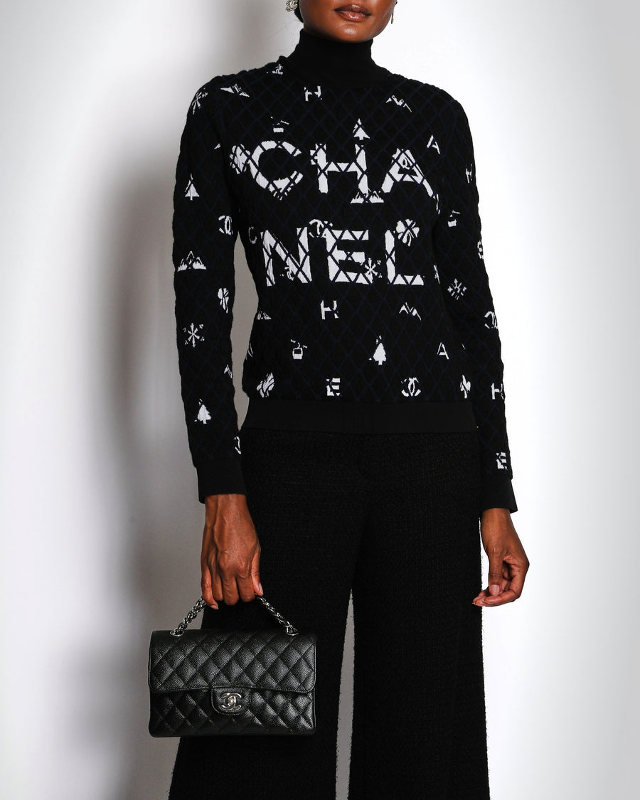 Chanel 19/B Black High-Neck Quilted CC Long Sleeve Jumper Size FR 38 (UK 10)