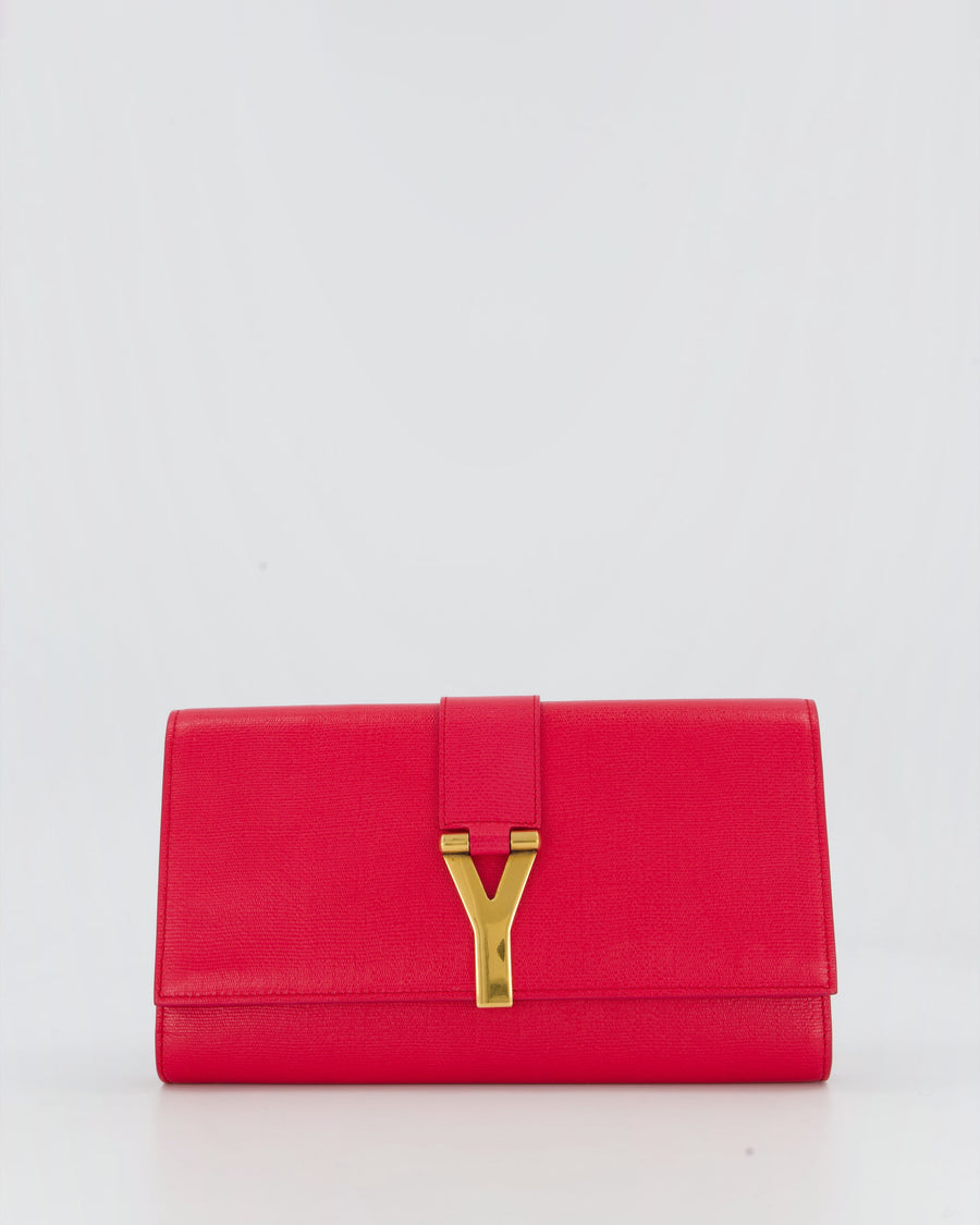 Yves Saint Laurent Fuchsia Pink Y-Ligne Clutch Bag in Leather