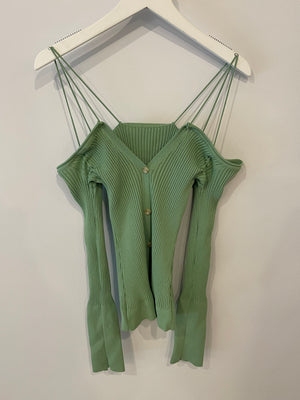 Jacquemus Pistachio Green Tordu Ribbed-Knit Long-sleeve Top Size FR 36 (UK 8) RRP £400