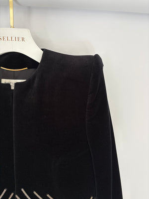 Saint Laurent Black Velvet Cropped Blazer Jacket With Silver Chain Detail Size FR 38 (UK 10)