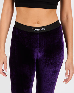 Tom Ford Purple Velvet Leggings with Waistband Black Logo Detail Size S (UK 6/8)