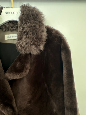 Nour Hammour Brown Shearling Pea Coat Size FR 38 (UK 10)