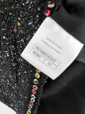 Chanel  Fall 2017 Black Tweed Jacket with Multicoloured Sequin Details Size FR 42 (UK 14)