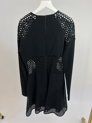 David Koma Black Long-Sleeve Mini Dress with Lace Detail Size UK 14