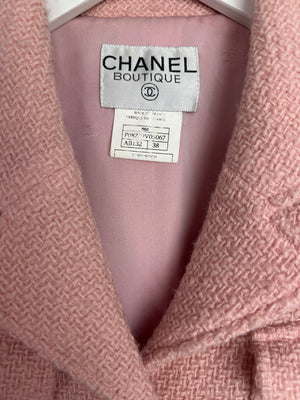 Chanel 96/A Vintage Pastel Pink Tweed Jacket with Gold Gripoix Buttons and Pocket Details FR 38 (UK 10)