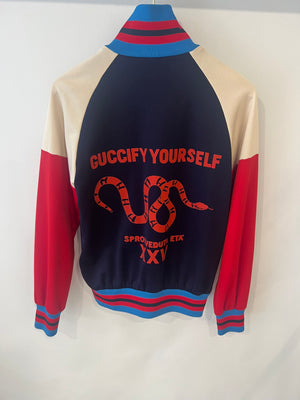 Gucci Blue, Red and Cream Tracksuit Jacket with Red Snake and Guccify Yourself Print Size M (UK 10)