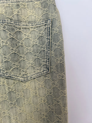 Gucci Acid Wash Blue Denim Straight Leg Jeans with GG Monogram Embroidery Size W 28 (UK 10)