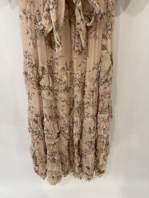 *FIRE PRICE* Zimmermann Beige Silk Floral Maxi Dress with Belt Size 1 (UK 10) RRP £960