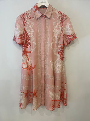 Versace Pink Coral Printed Silk Mini Dress Size IT 36 (UK 4)