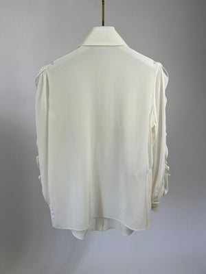 Miu Miu White Silk Blend Long Sleeve Blouse with Ruffle and Crystal Detail Size IT 38 (UK 6)