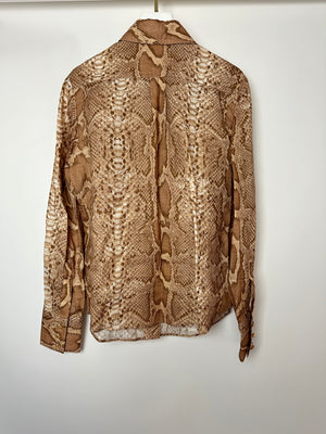 Zimmermann Tan Natura Linen Snake Print Shirt and A-Line Midi Belted Skirt with Pocket Detail Size 1 (UK 10)
