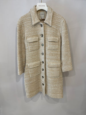 St John Cream Tweed Coat with Grey Nacré Gold Button Details Size US 4 (UK 8)