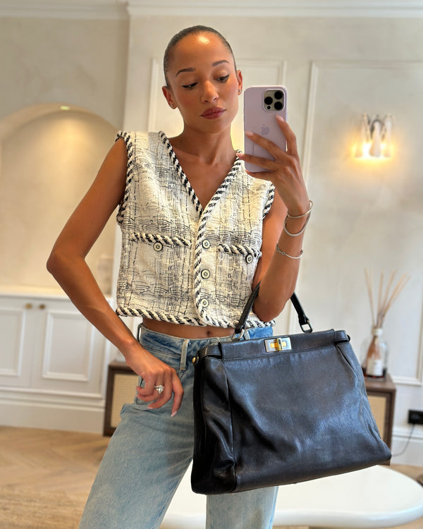 Fendi Large Peekaboo Black Bag with Brushed Gold and Gunmetal Hardware