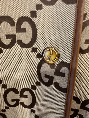 Gucci Beige GG Monogram Coat with GG Logo Buttons and Leather Trim Detail Size IT 40 (UK 8) RRP £2,900