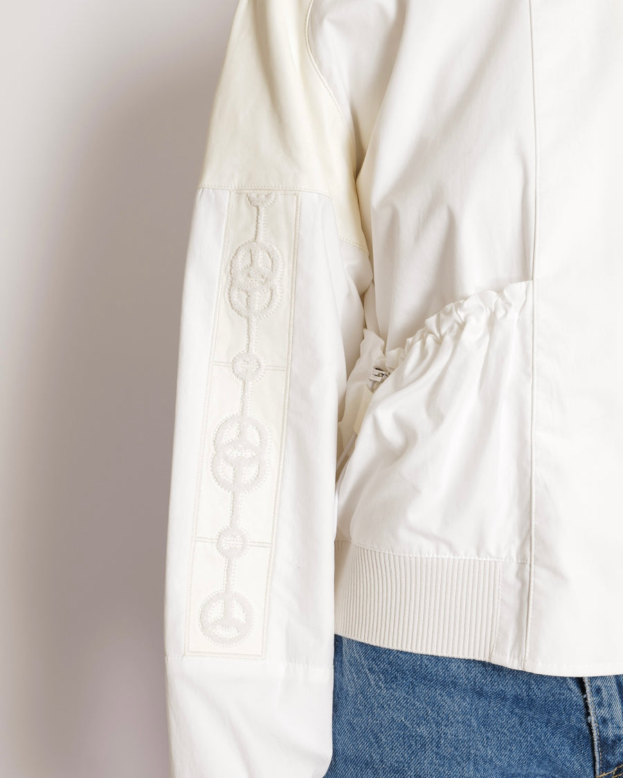 Hermès Cream Cliquetis Bomber Jacket with Leather and Logo Details Size FR 38 (UK 10)