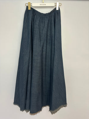Christian Dior Blue Denim Maxi Skirt with Distressed Hem Detail Size FR 36 (UK 8)