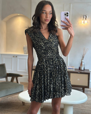 Saint Laurent Black and Gold Sleeveless One Shoulder Silk Mini Dress Size FR 36 (UK 8)